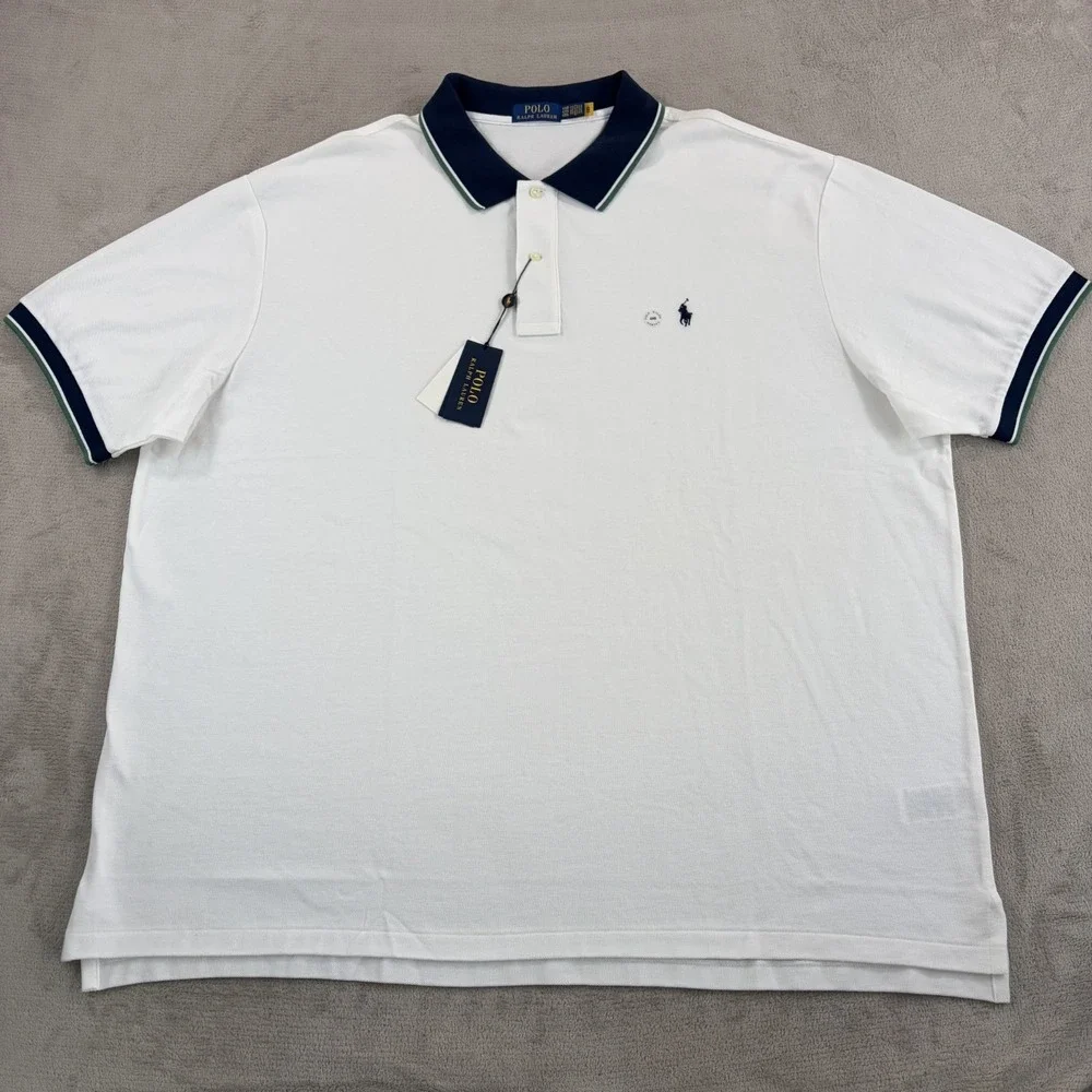 Polo Ralph Lauren Polo Shirt in White Contrast Collar Men 4XB Big Prep Pony NWT